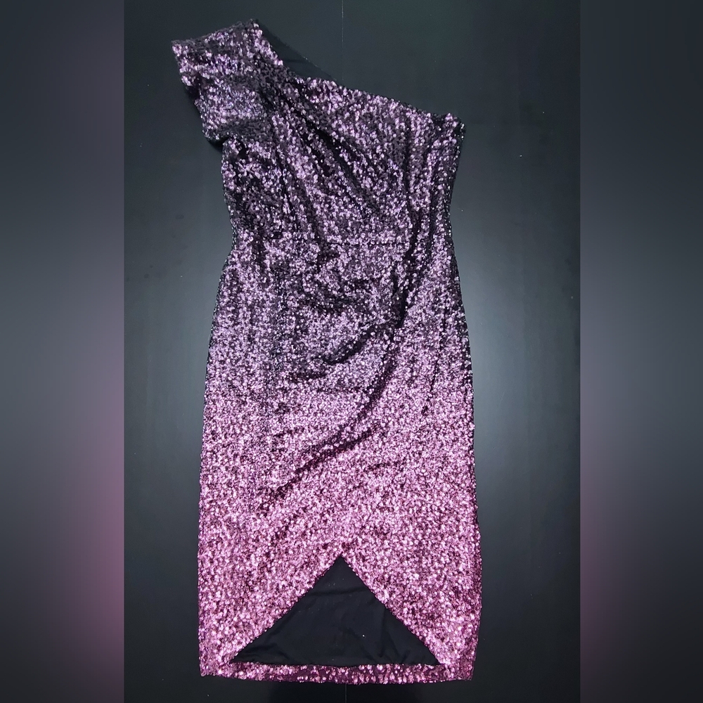 NWOT Marchesa Notte One Shoulder Sequin Ombre Dress - Purple, Size XL